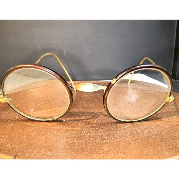 1681.  Antique Round Bifocal Eyeglasses Wire Frame with Case main image 9